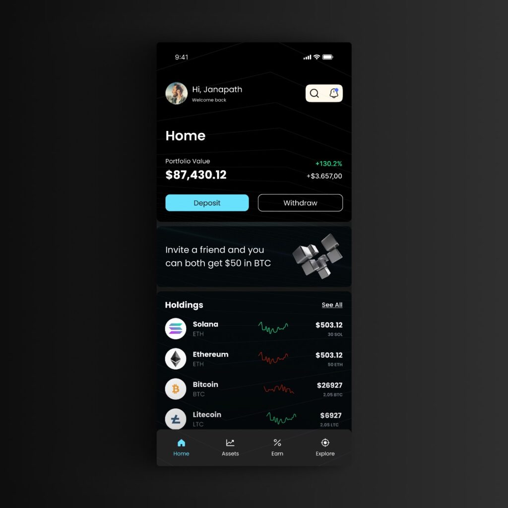 crypto app homepage ui design in figma