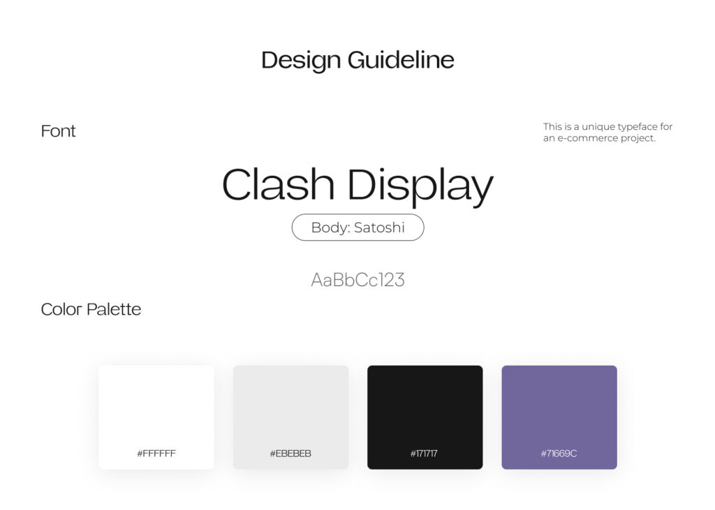 UI/UX Designs for trendy E-Commerce Site - color palette and font