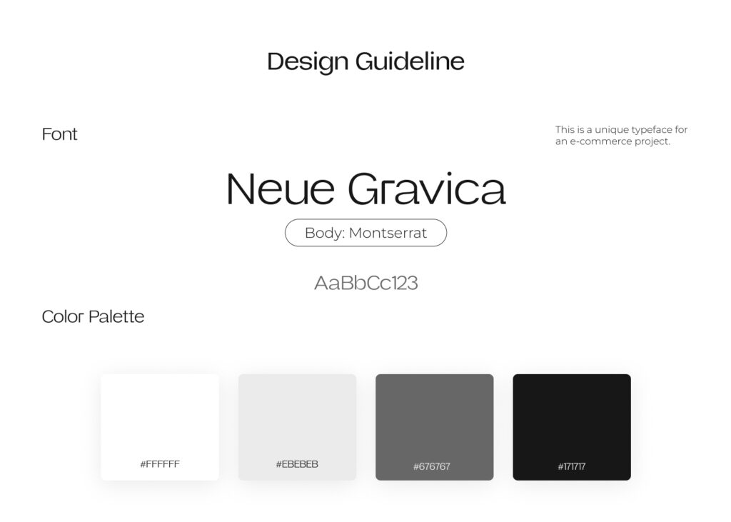 Figma UI/UX Designs for Unique E-Commerce Site - color palette and font