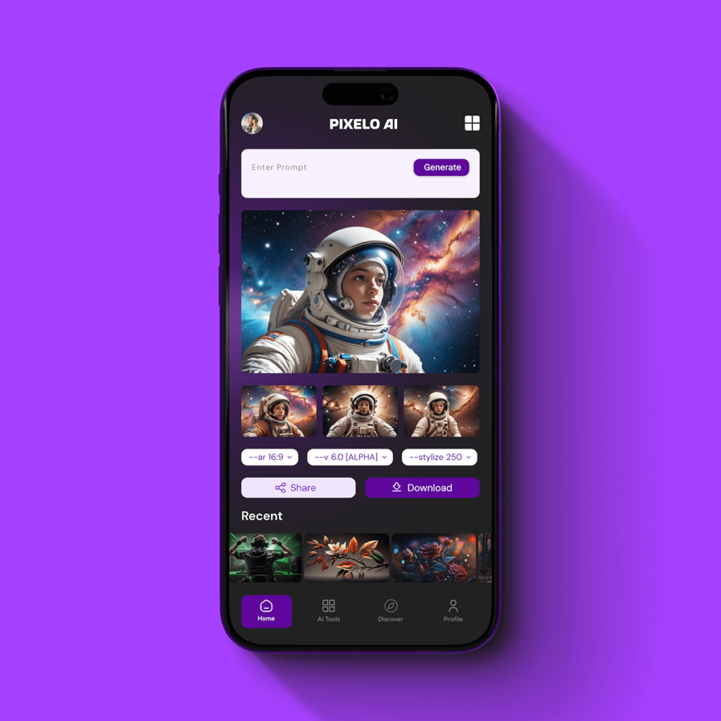 Custom AI Image Generator APP Home Screen UI Design in Figma