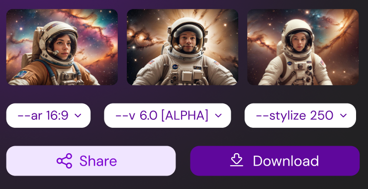 download and share buttons - custom ai image generator app in Figma