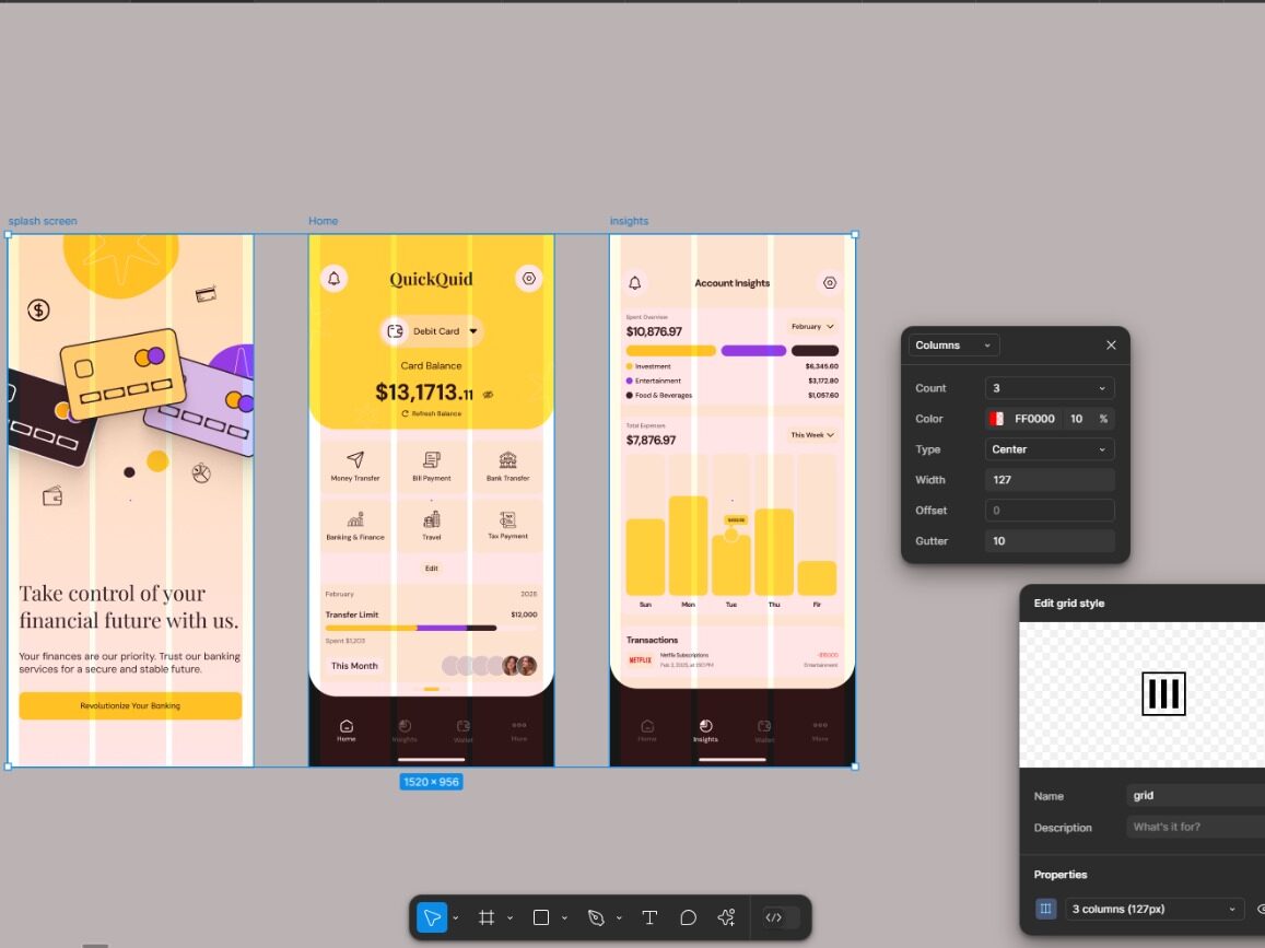 financial mobile app ui design in figma - grid system