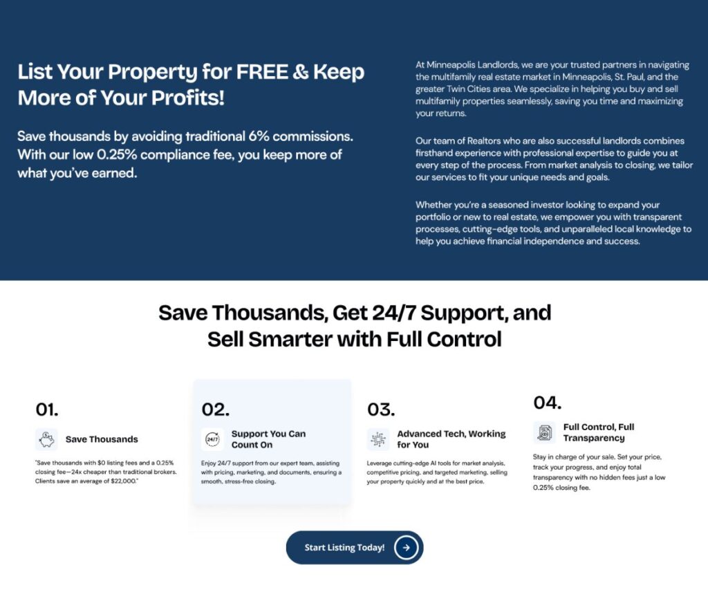 redesigning ui/ux in figma - pricing section for the Minneapolis real estate website