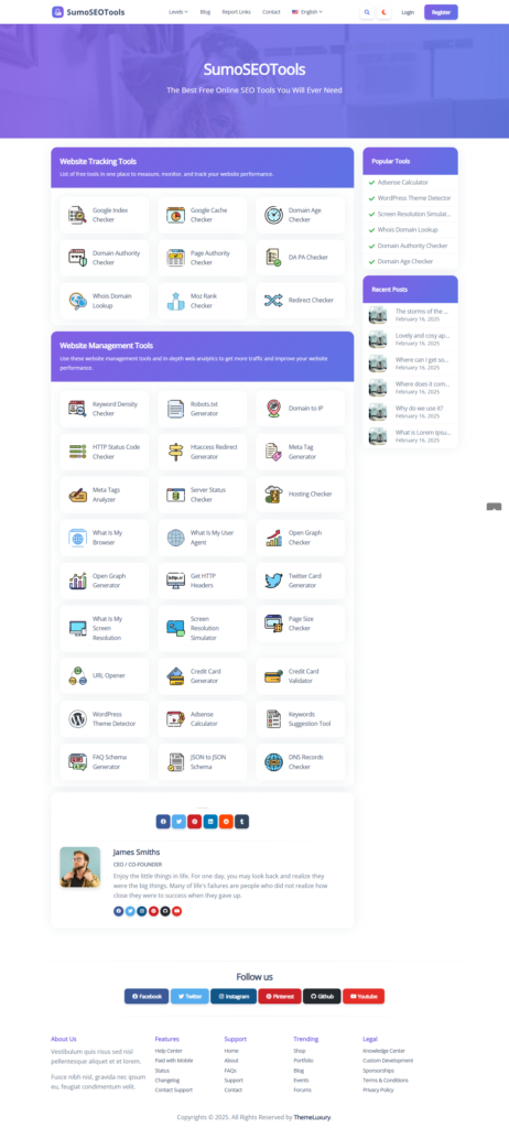 old ui/ux of seo tools website in laravel