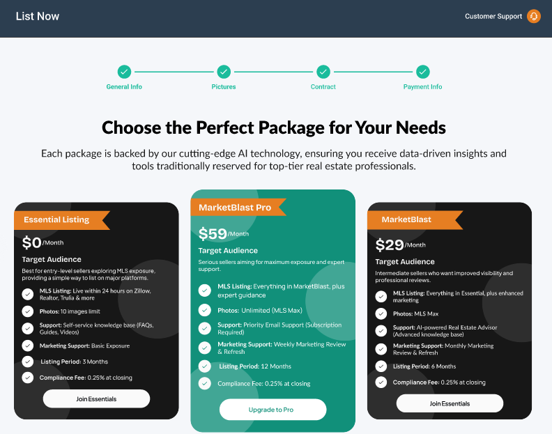 property listing website pricing card ui/ux designing Florida