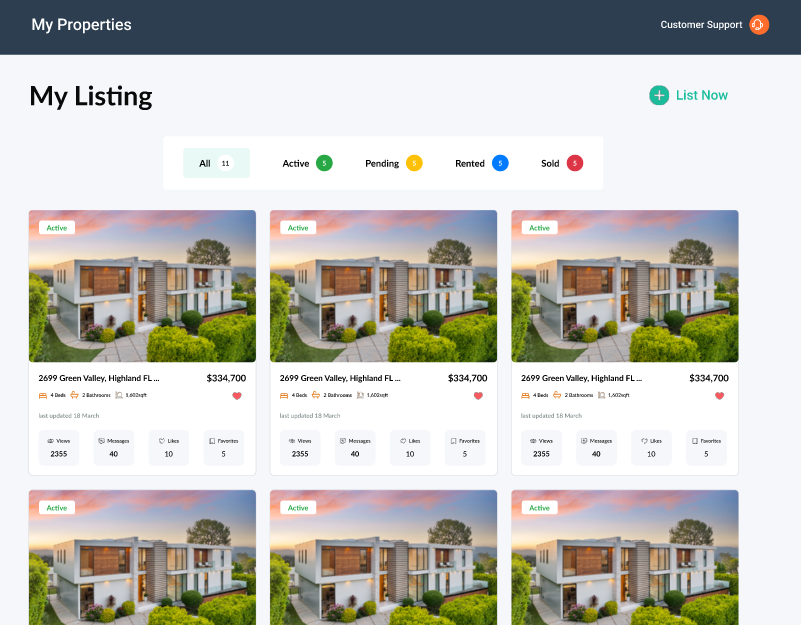 property listing website ui/ux design in Figma