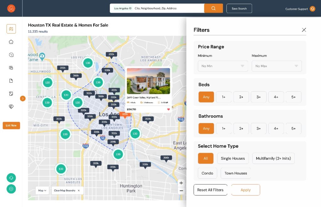 real estate property search filter UIUX in Figma