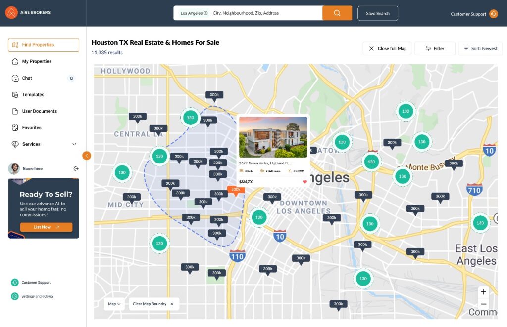 real estate property search map full screen view UIUX