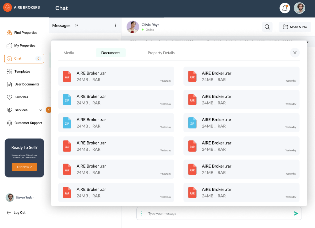 real estate chat screen ui/ux designing in figma